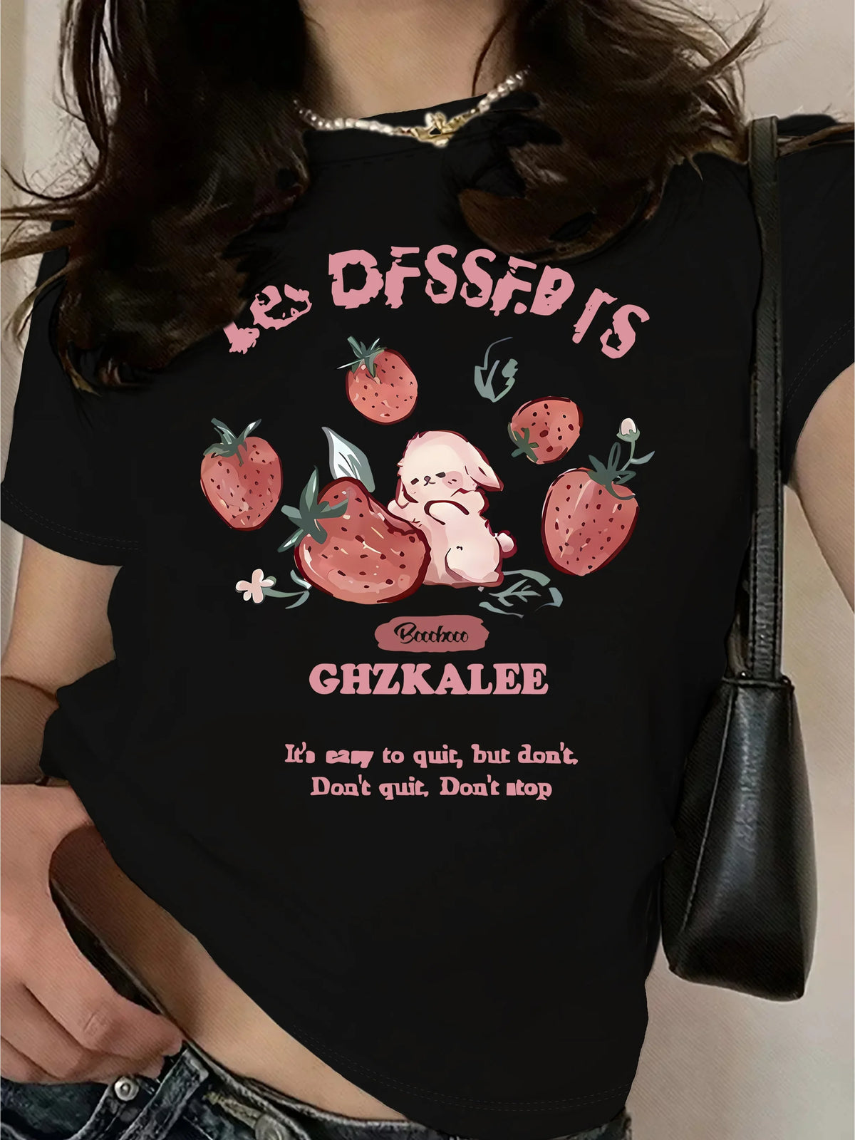 Women's T-Shirt - Cute Strawberry & Rabbit Graphic