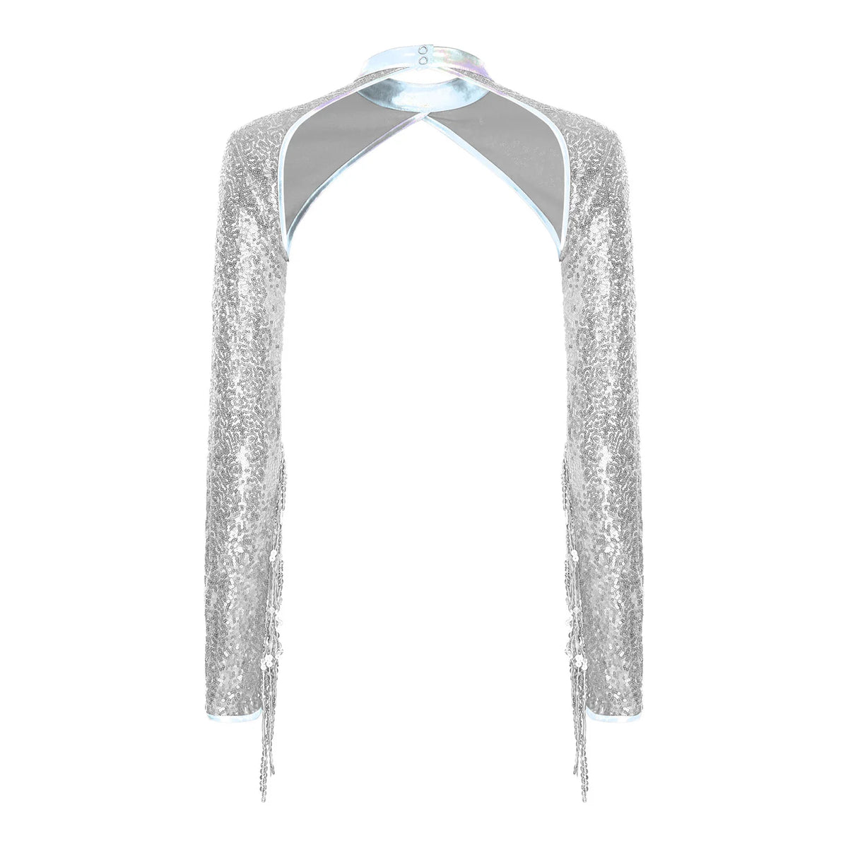 Womens Glitter Sequin Fringe Bolero Long Sleeve