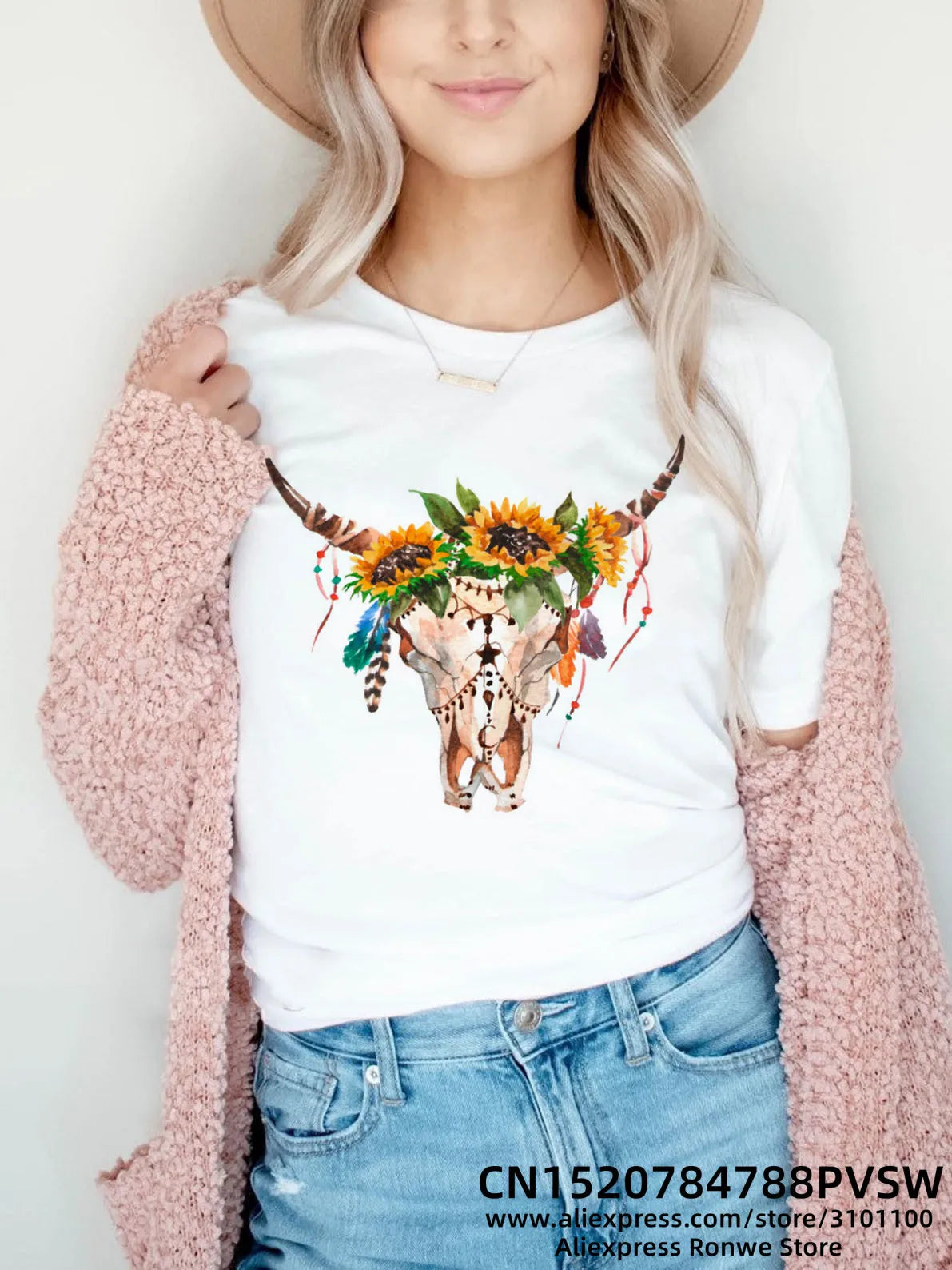 Flower Butterfly Women Print T-shirt