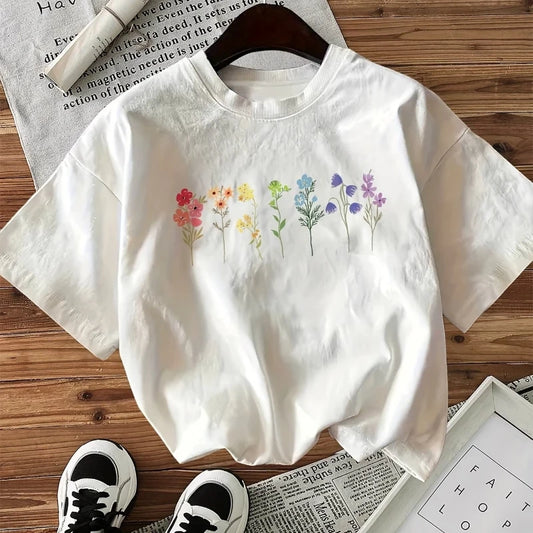 Women's Cute Wildflower Print T-shirt