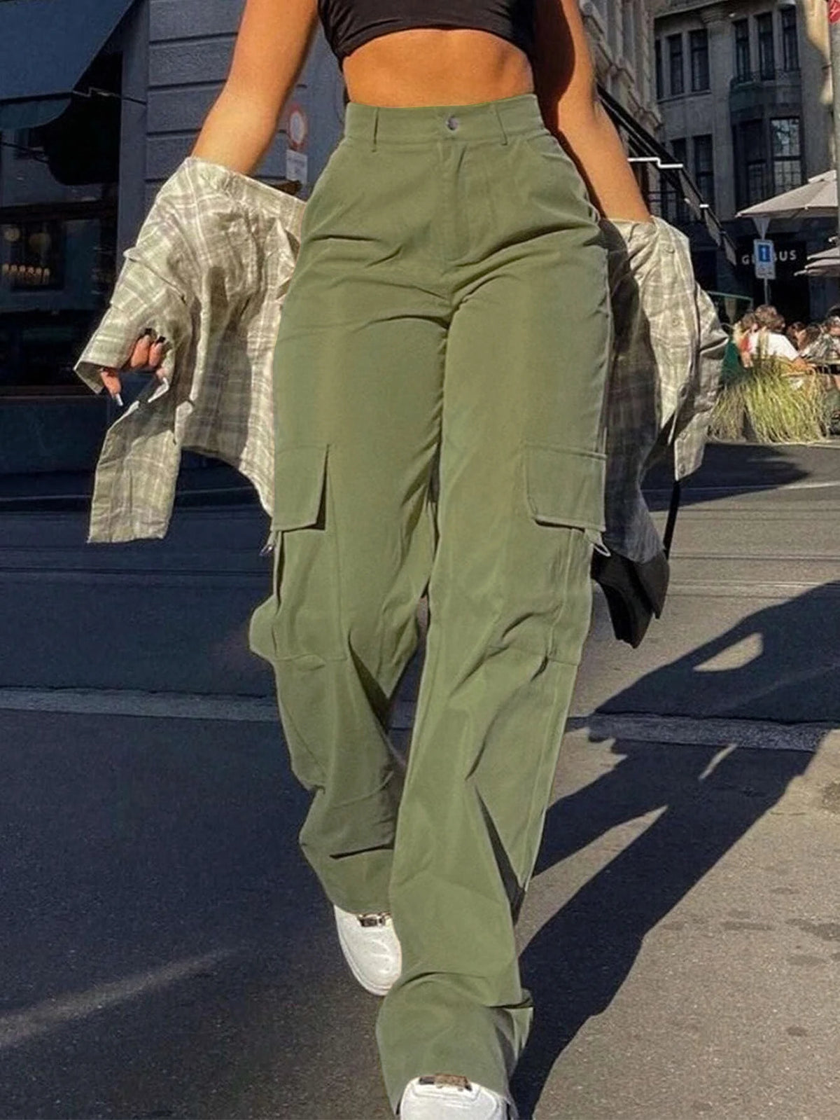 Women's Plain High Waist Cargo Pants