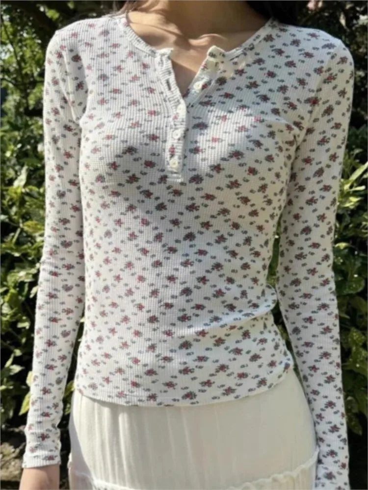 Floral Print Waffle T-Shirt