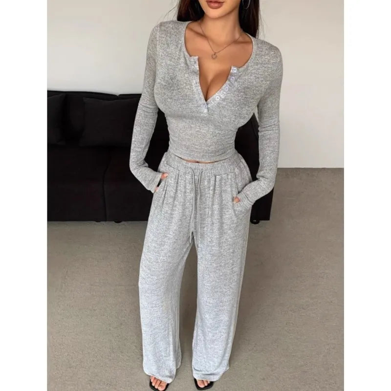 Female Outfits 2 Piece Set Women Spring Autumn Solid