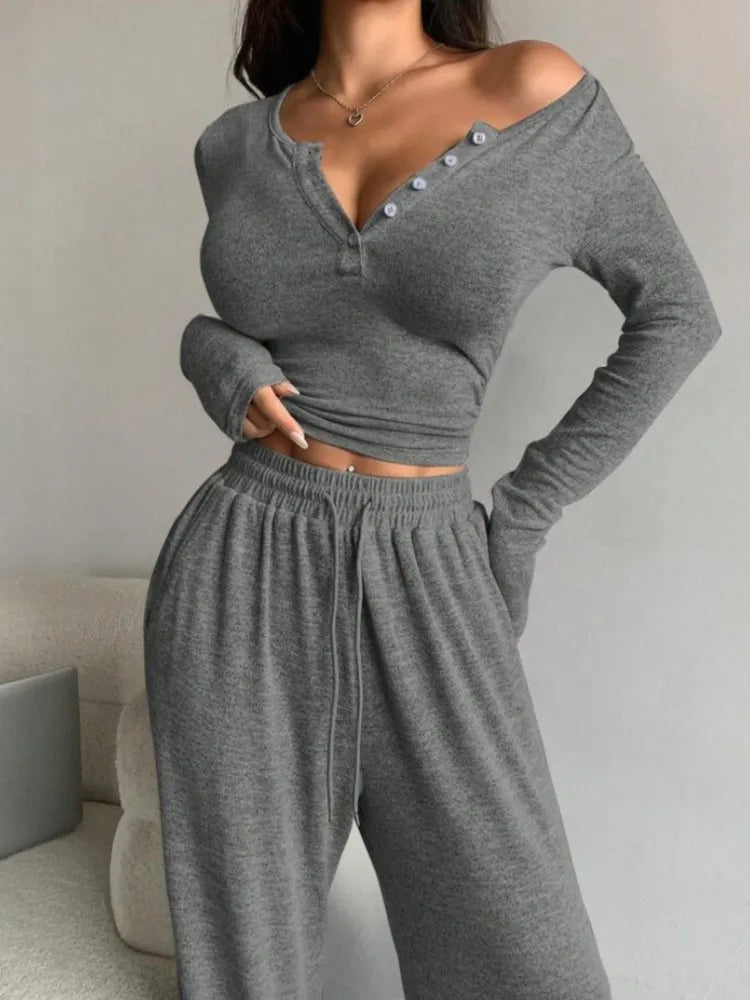 Female Outfits 2 Piece Set Women Spring Autumn Solid