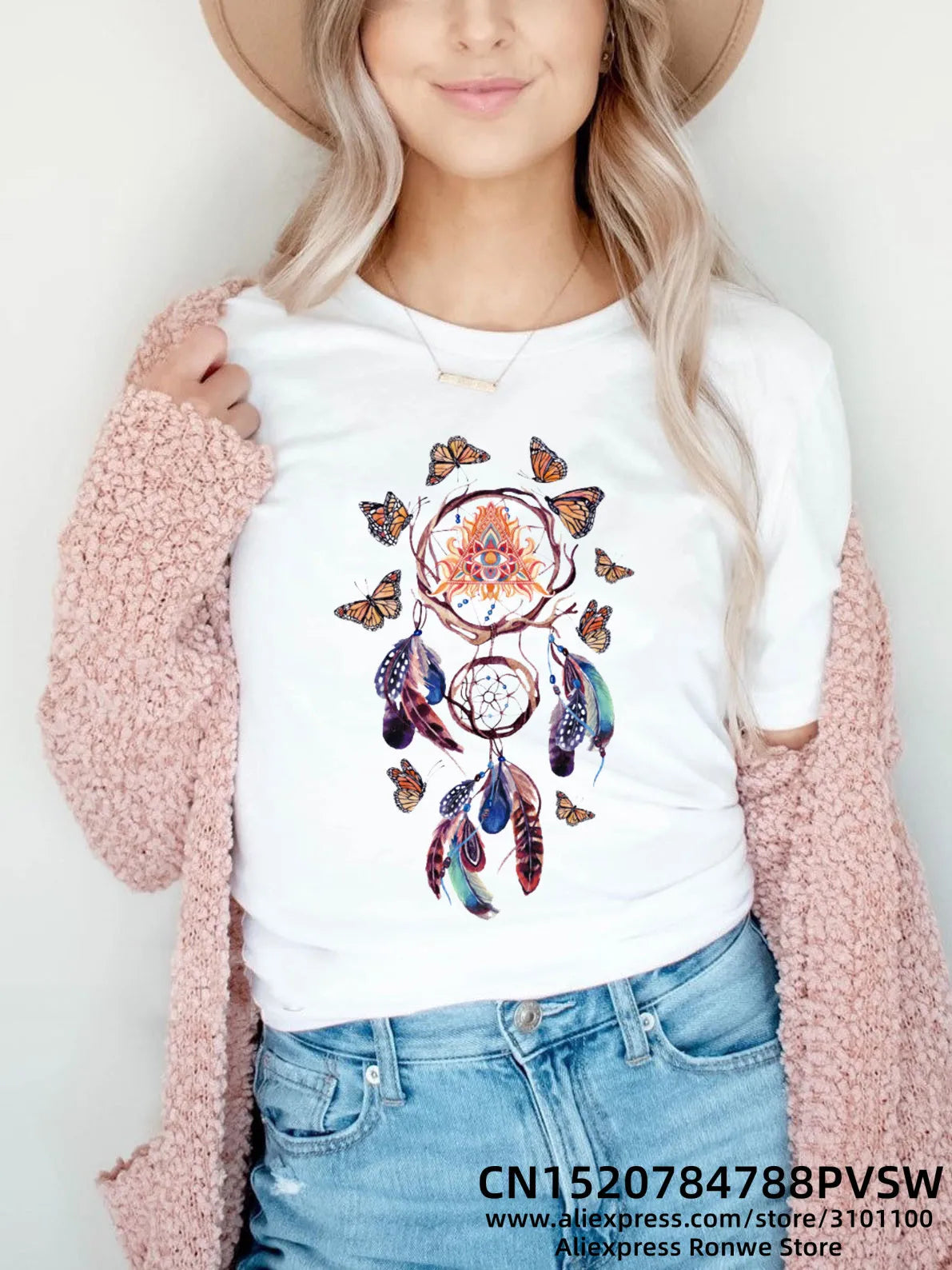 Flower Butterfly Women Print T-shirt