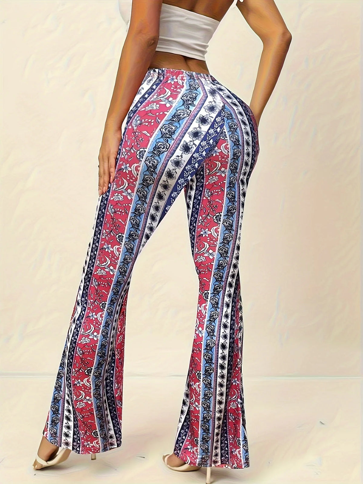 Ladies' Elegant Floral Print Flared Pants