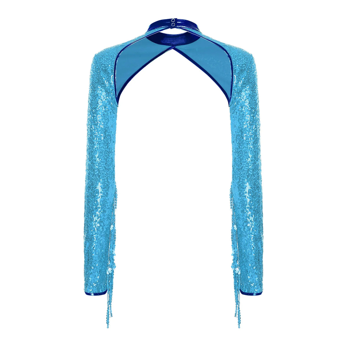 Womens Glitter Sequin Fringe Bolero Long Sleeve