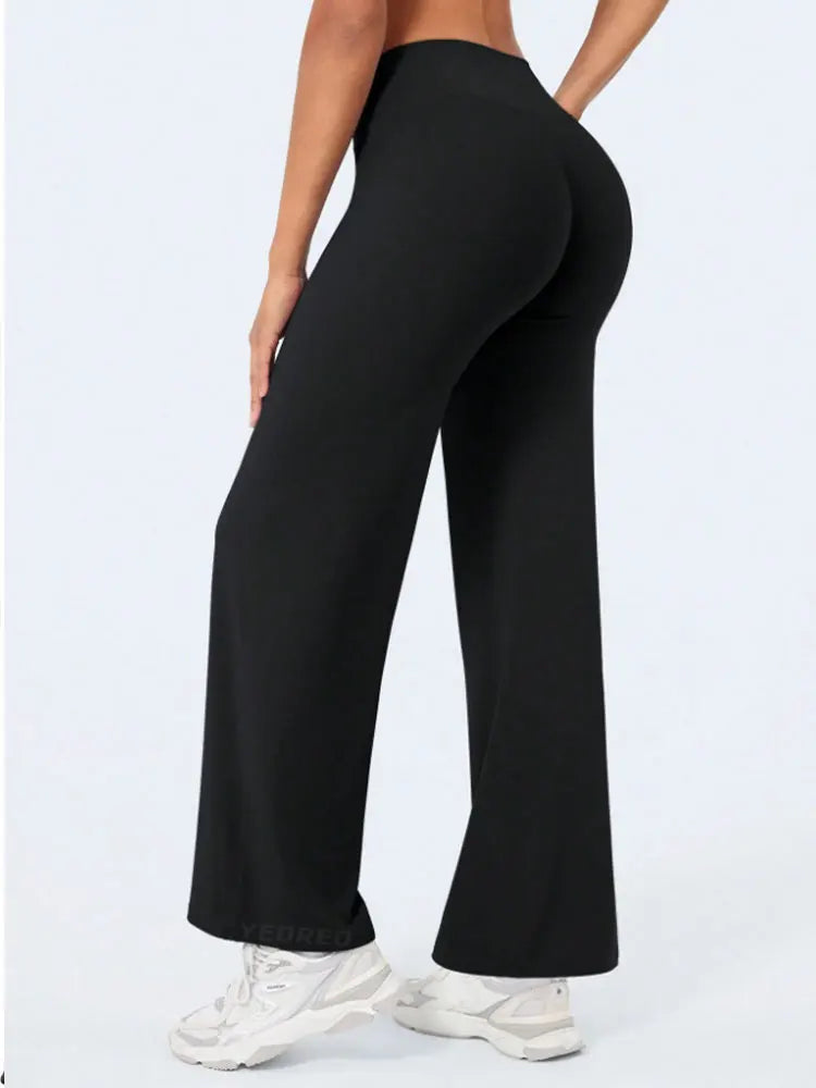 Soft Sports Straight Leg Pants Womens Mid Waist Yoga Trouser Fitness Workout Leggings Naked Feeling Pilates Running Sweatpants
