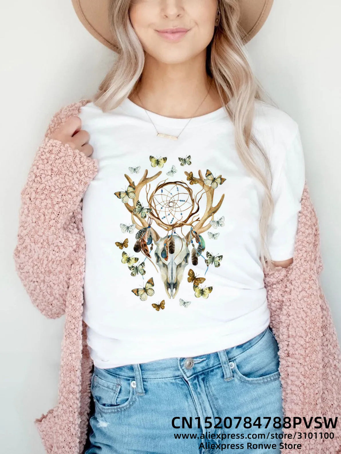 Flower Butterfly Women Print T-shirt