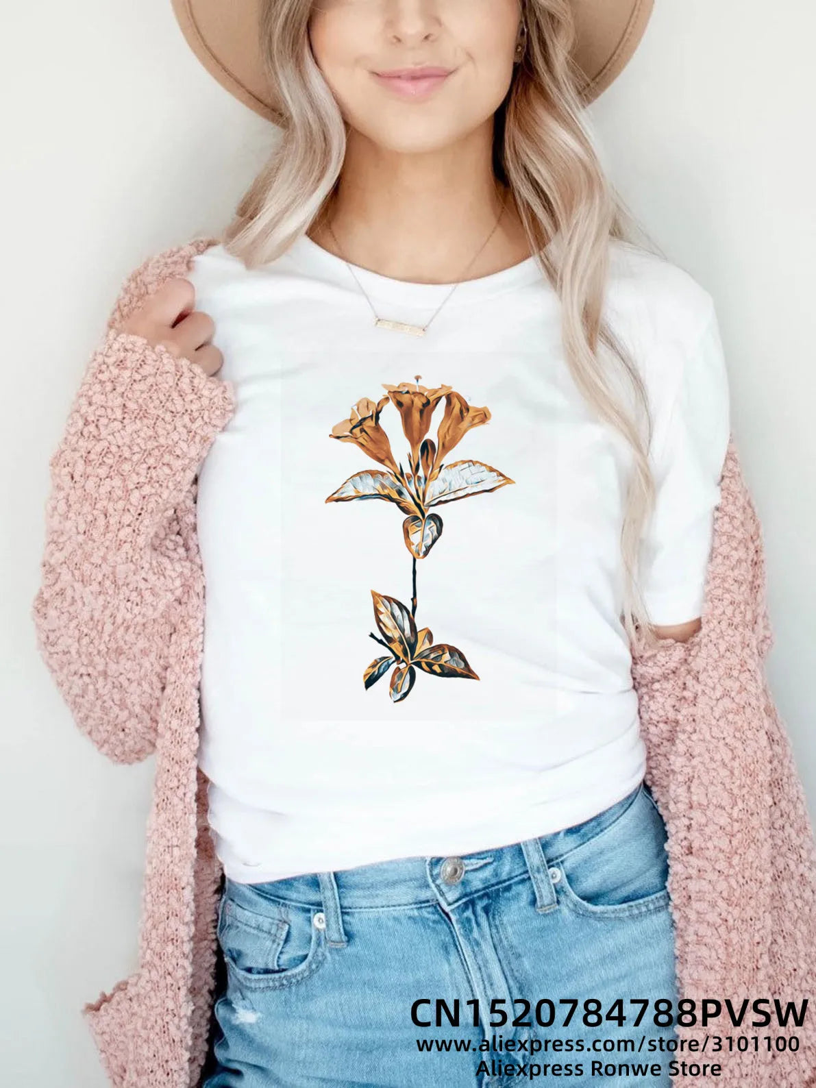 Flower Butterfly Women Print T-shirt