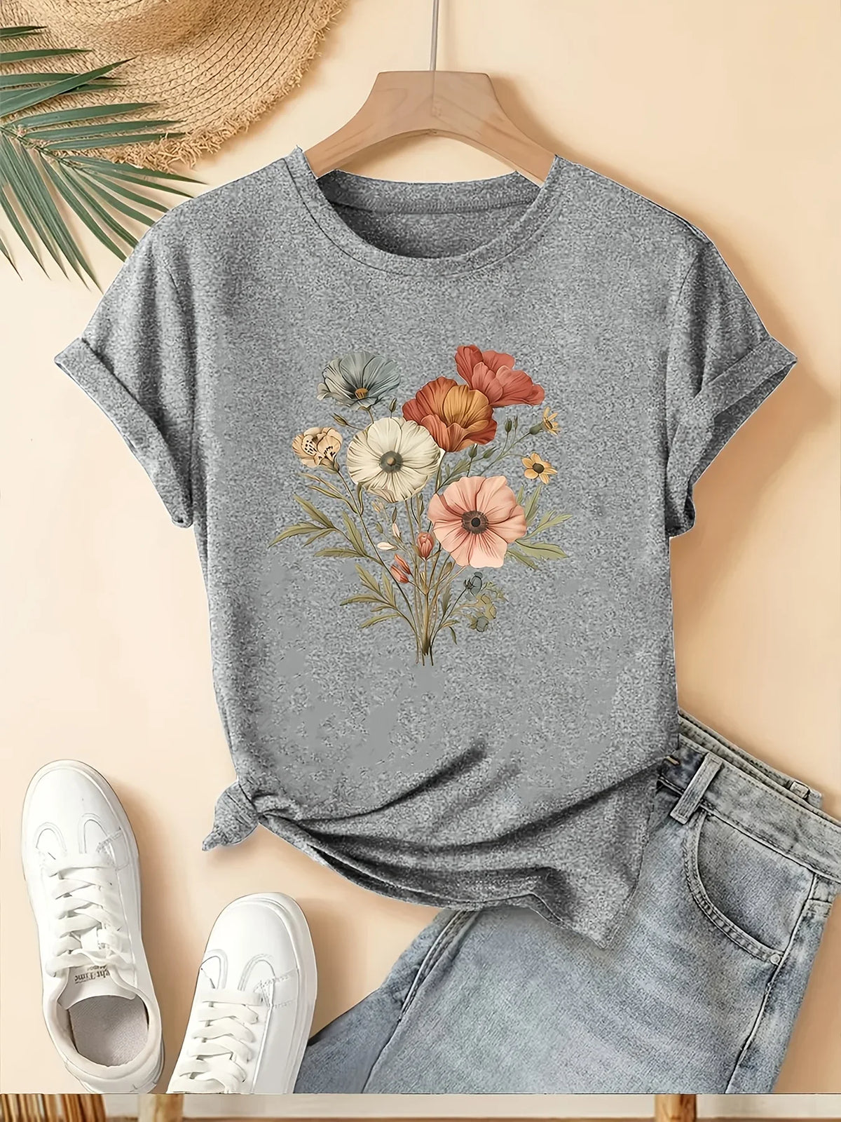 Floral Fashion Tee Breathable Women's Casual Fashion T-Shirt