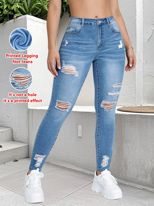 Ladies Printed Denim Look