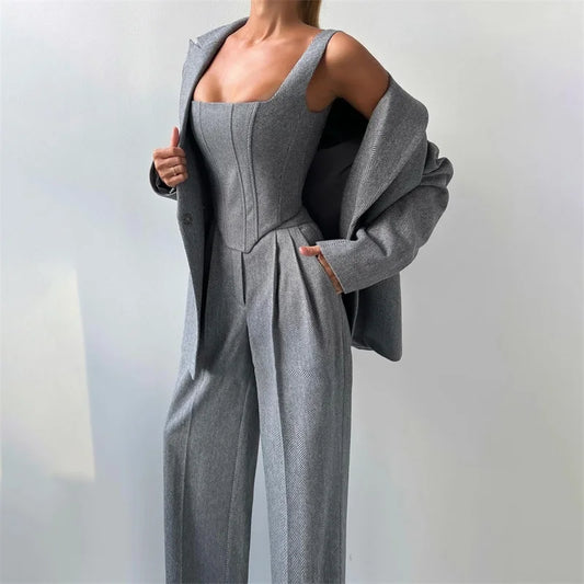 3 Pieces Herringbone  Outfit