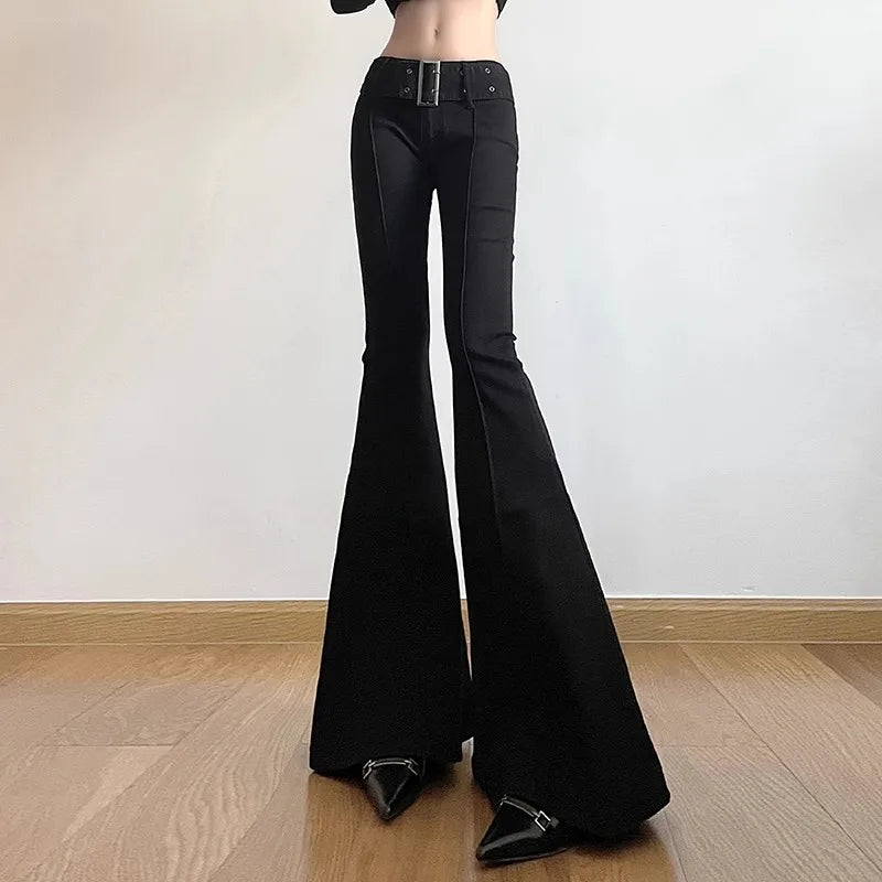 Women's Black Jeans Flare Pants Y2k Retro Emo Streetwear Fashion Trousers Harajuku Wide Yoga Pants 90s Aesthetic Clothes