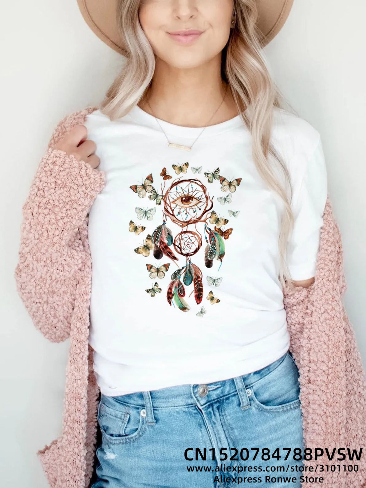 Flower Butterfly Women Print T-shirt