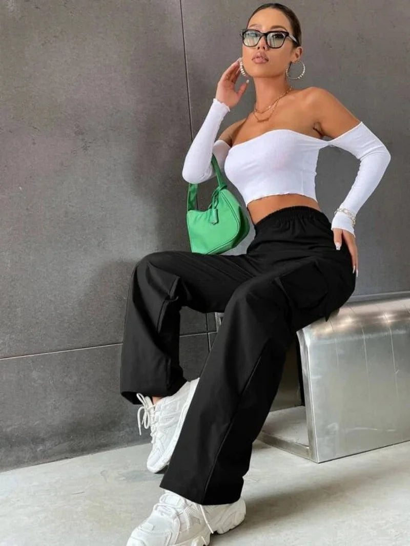 Women's High-Waisted Wide-Leg Cargo Pants