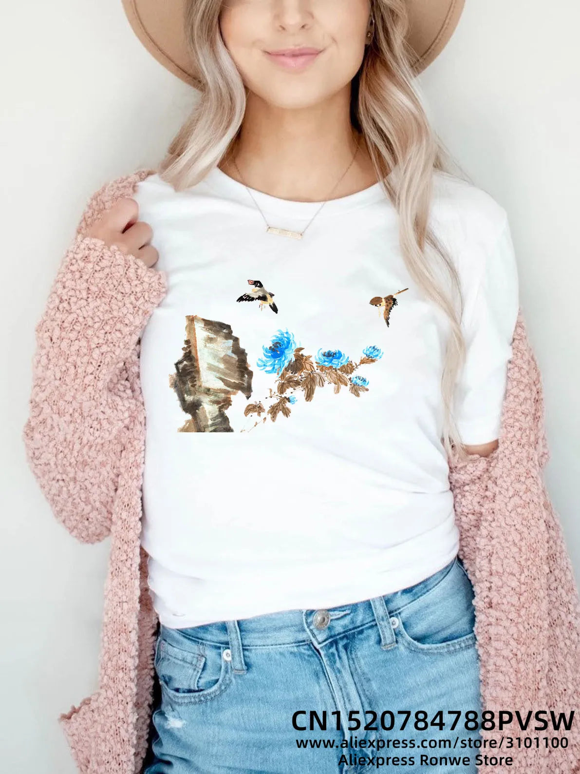 Flower Butterfly Women Print T-shirt