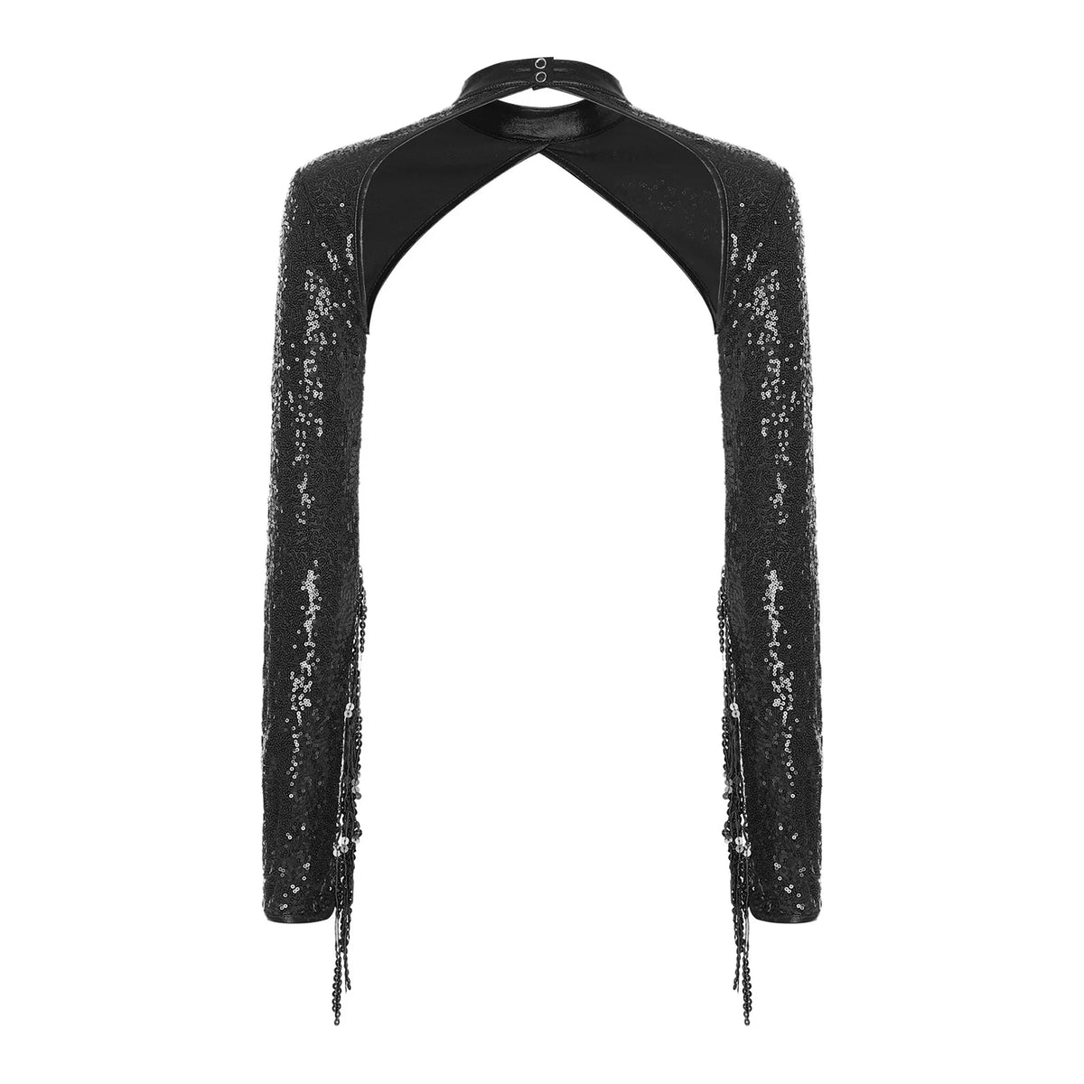 Womens Glitter Sequin Fringe Bolero Long Sleeve