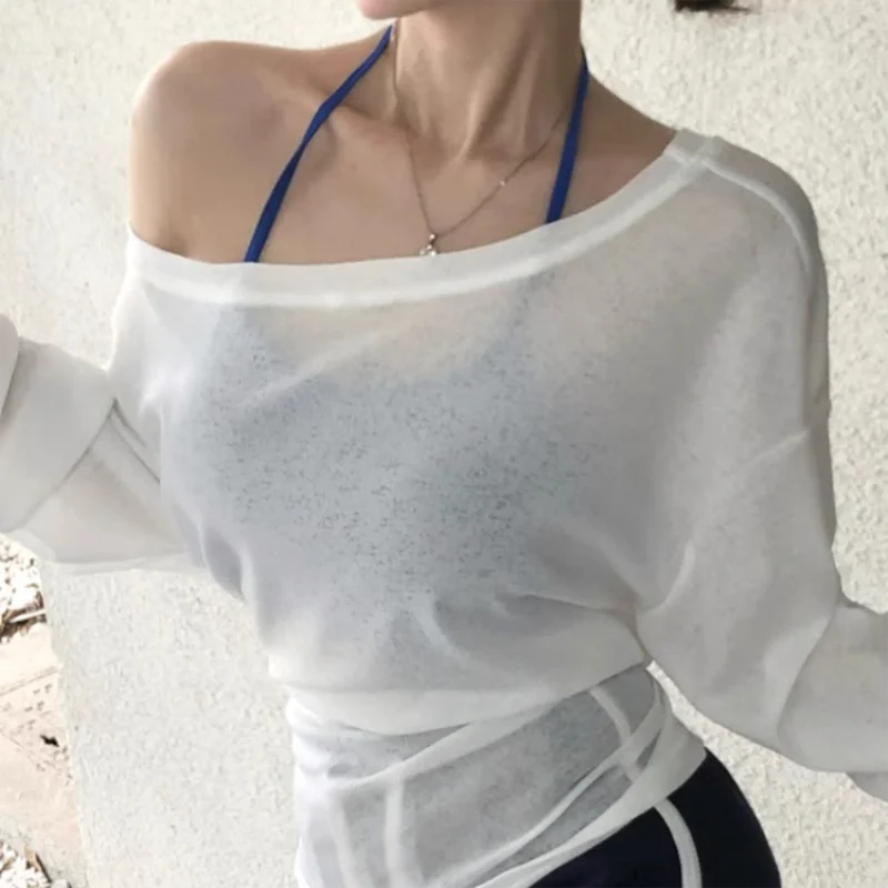 Sexy Thin See Through Long Sleeve Oversize T shirt