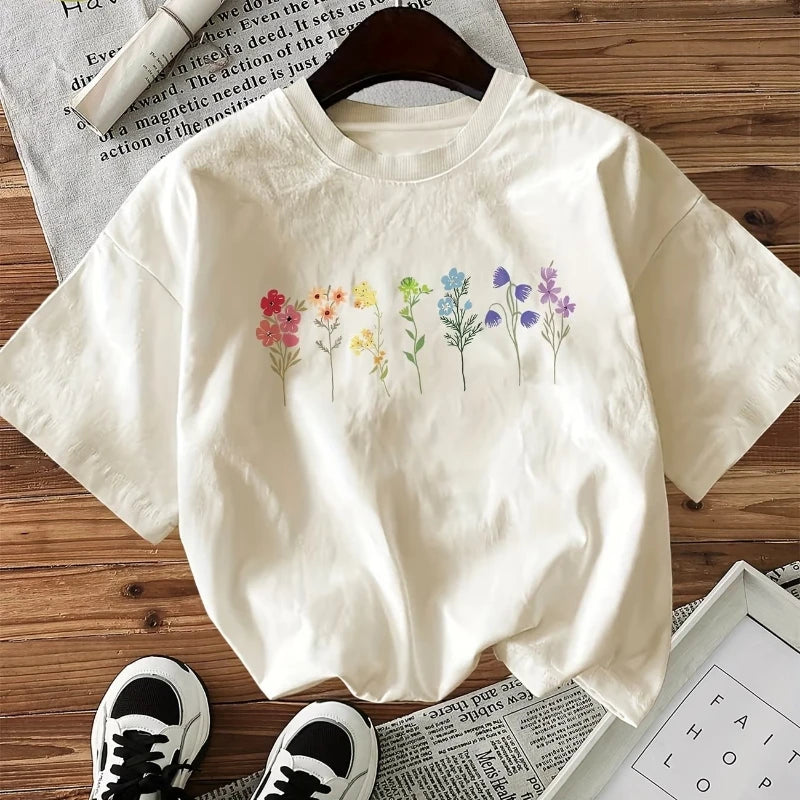 Women's Cute Wildflower Print T-shirt