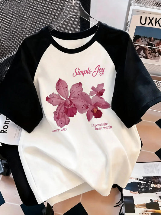 Casual Floral Print Women's T-Shirt Pink