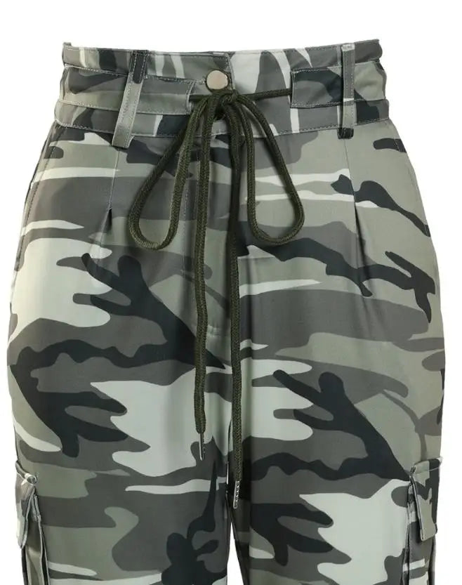 Cargo Pants for Women Camouflage Print Drawstring Pocket