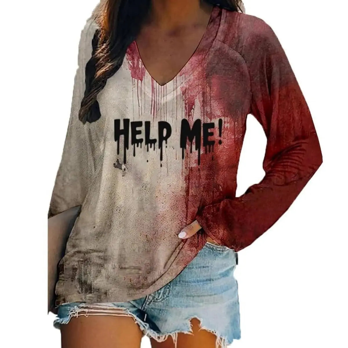 Halloween Bloody Print 3D Graphic Long Sleeve T-Shirt