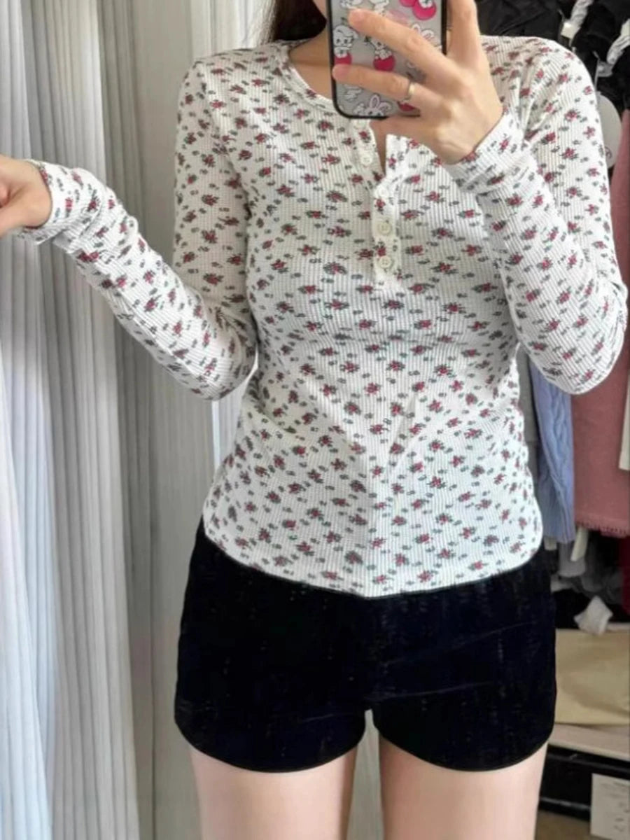 Floral Print Waffle T-Shirt