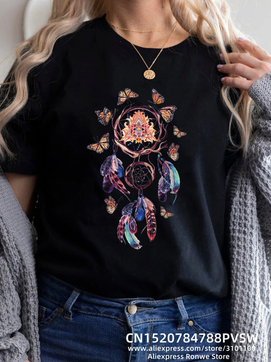 Flower Butterfly Women Print T-shirt