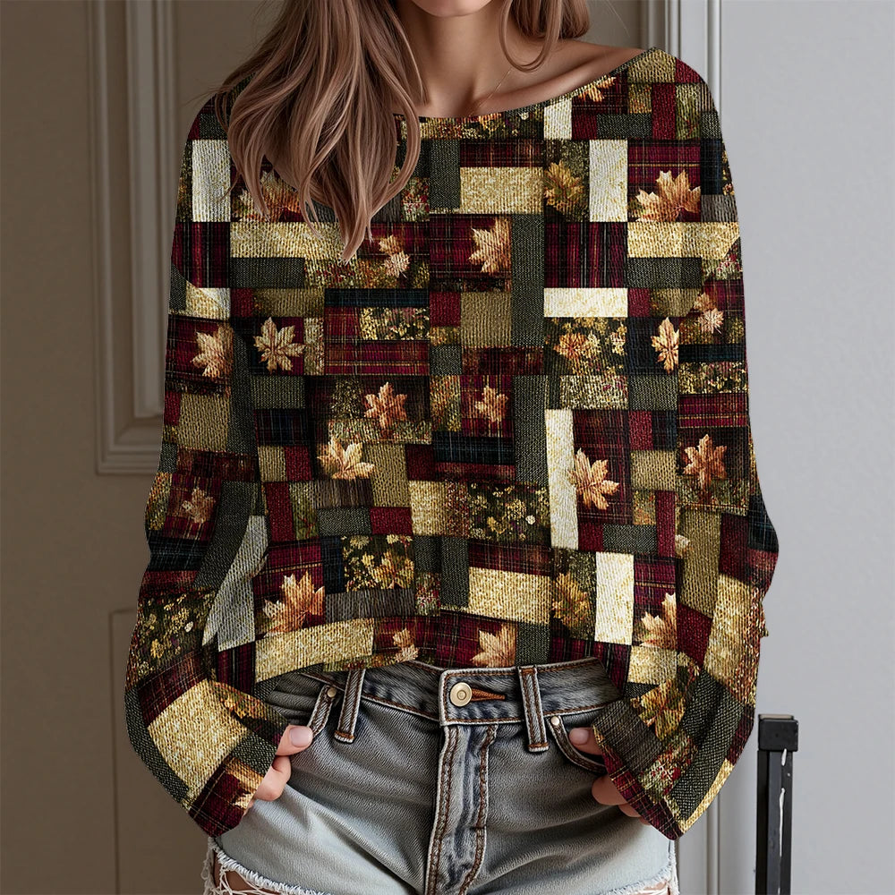 Women's Floral Print Off Shoulder Long Sleeve T-Shirt