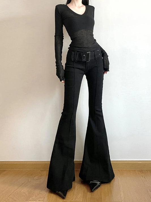 Women's Black Jeans Flare Pants Y2k Retro Emo Streetwear Fashion Trousers Harajuku Wide Yoga Pants 90s Aesthetic Clothes