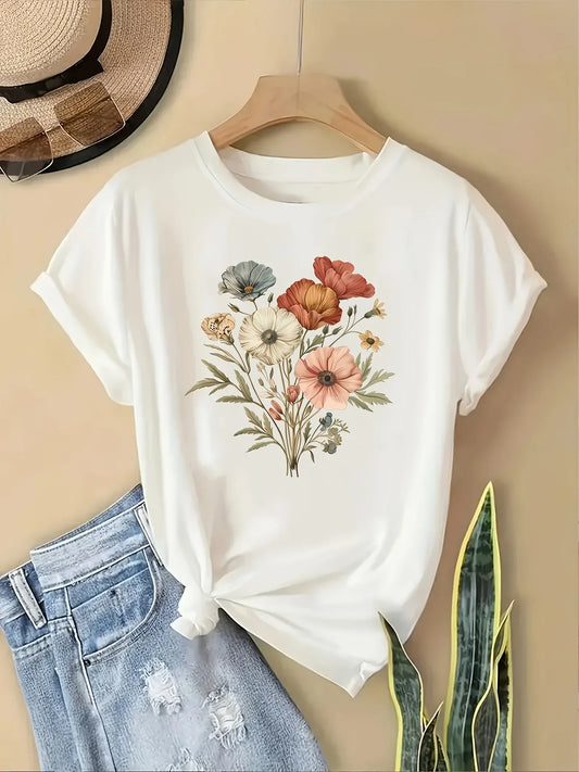 Floral Fashion Tee Breathable Women's Casual Fashion T-Shirt