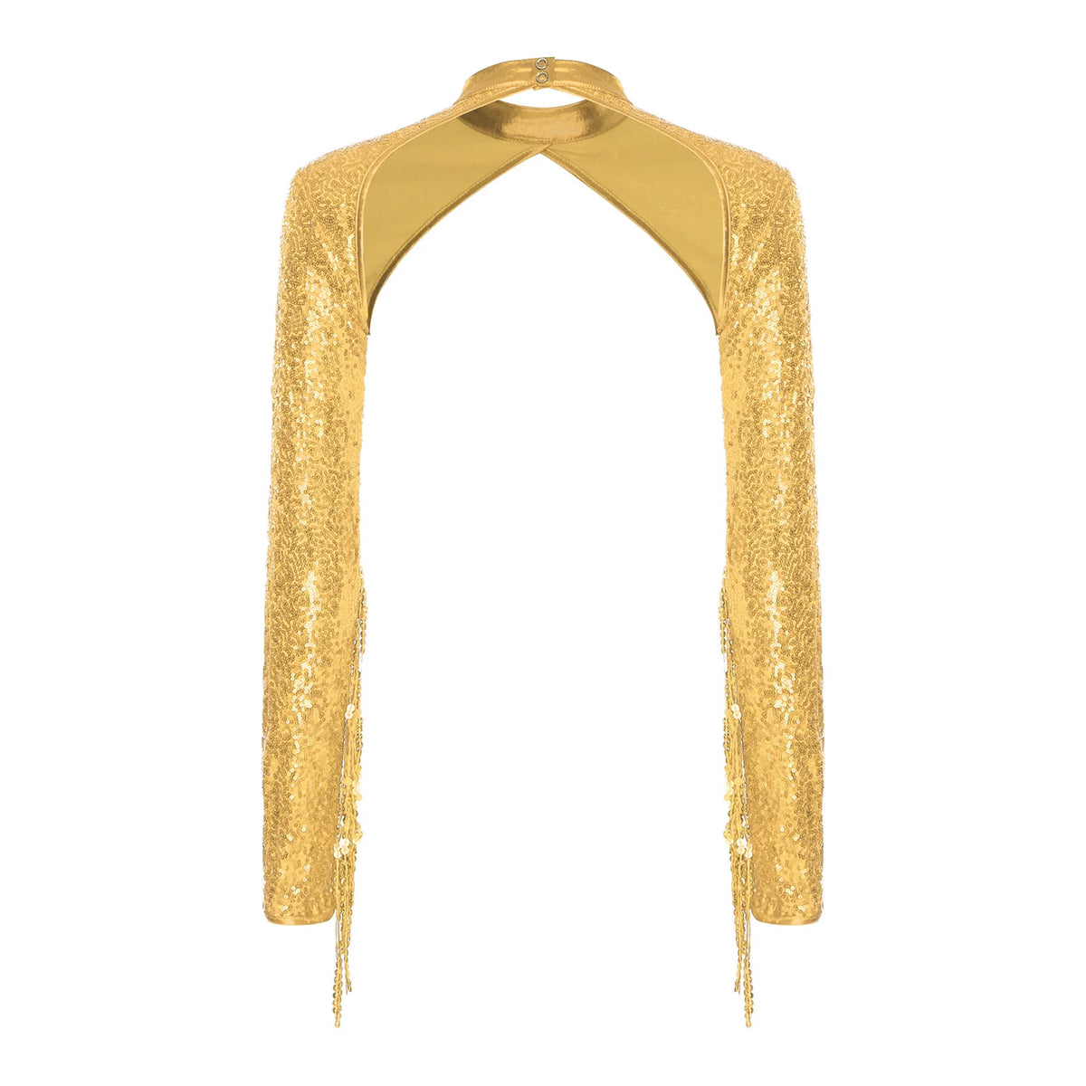 Womens Glitter Sequin Fringe Bolero Long Sleeve