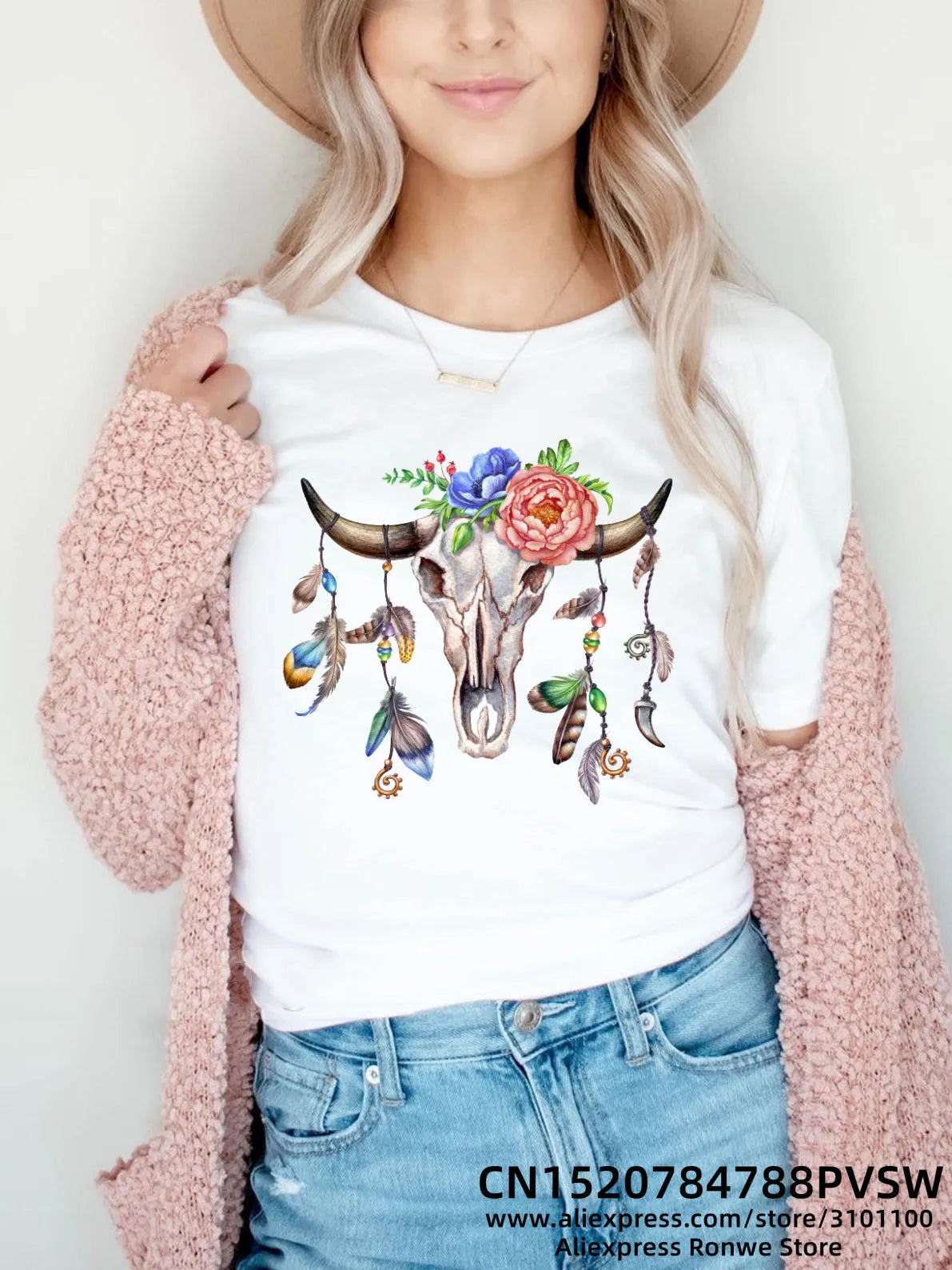 Flower Butterfly Women Print T-shirt