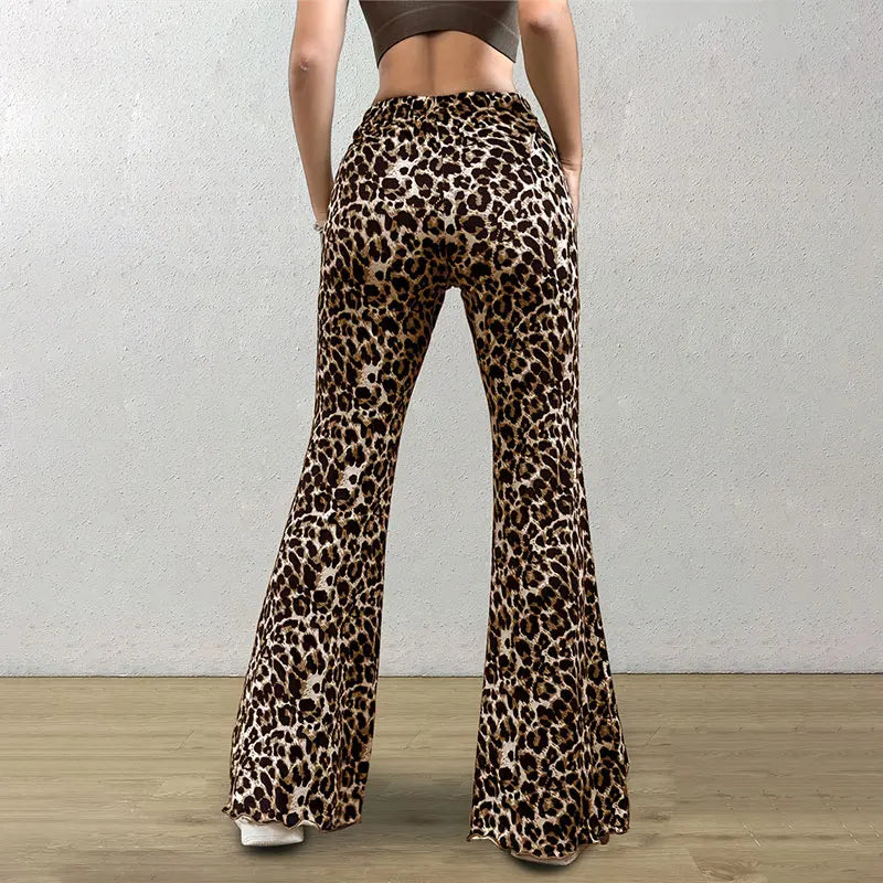 High Waist Leopard Print Flare Leggings Pants