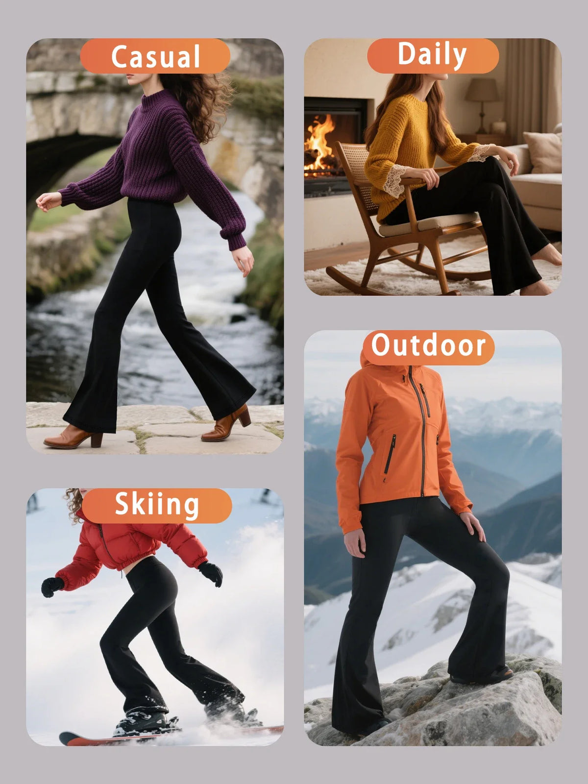 High Waisted Fleece lining Flare Leggings for Women - Super Soft Pants