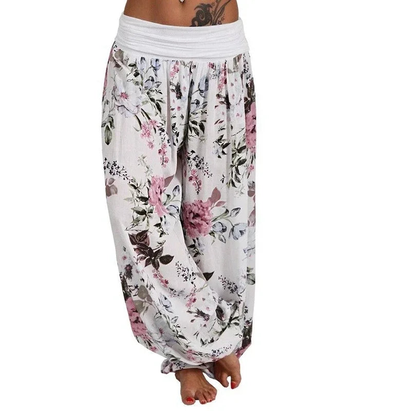 Ladies Fashion Print Wide Leg Pants