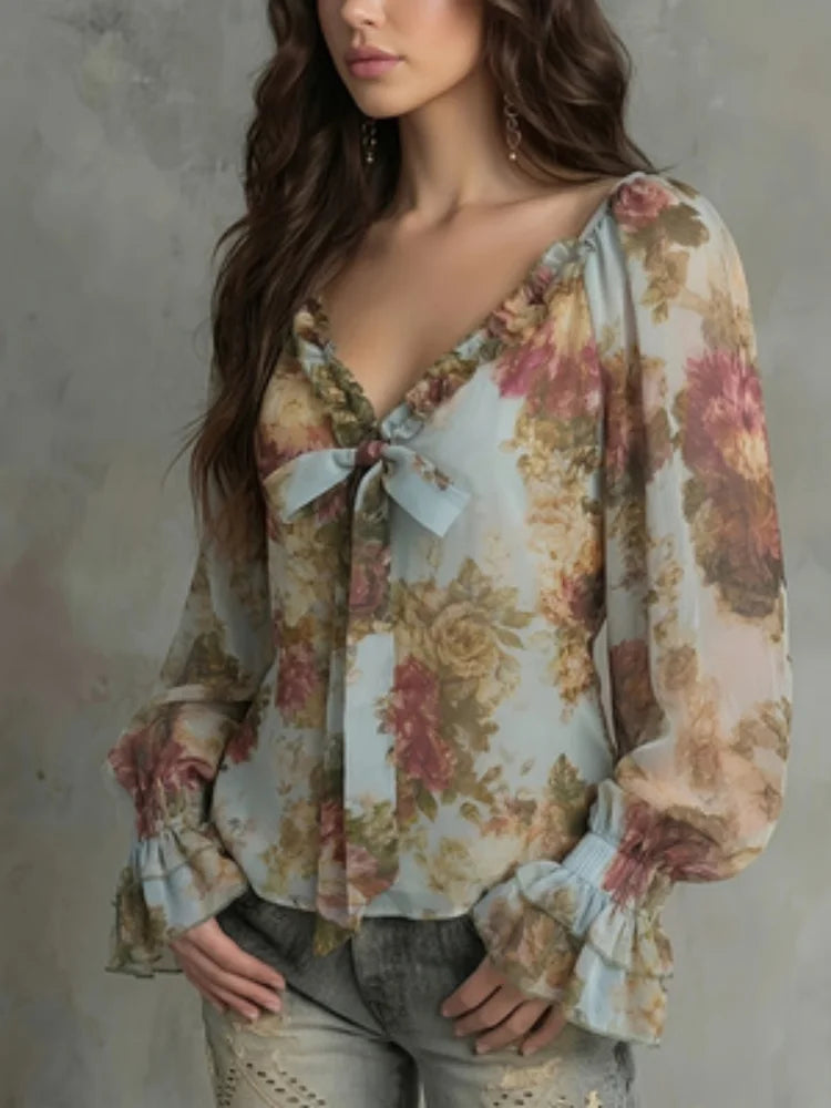 Women's Vintage Floral Print Shirt