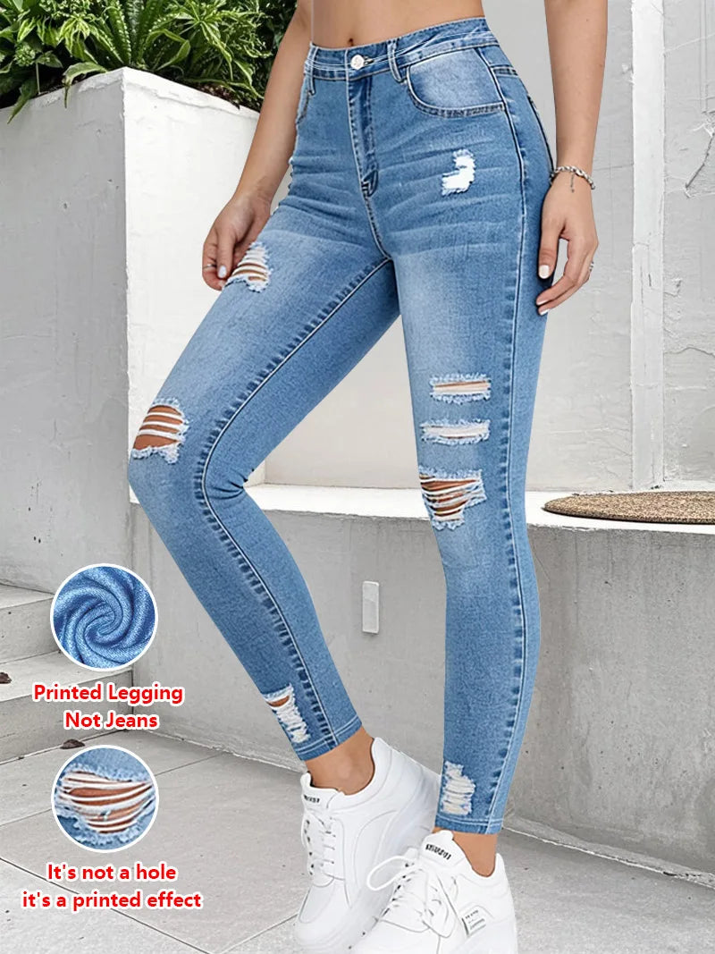 Ladies Printed Denim Look