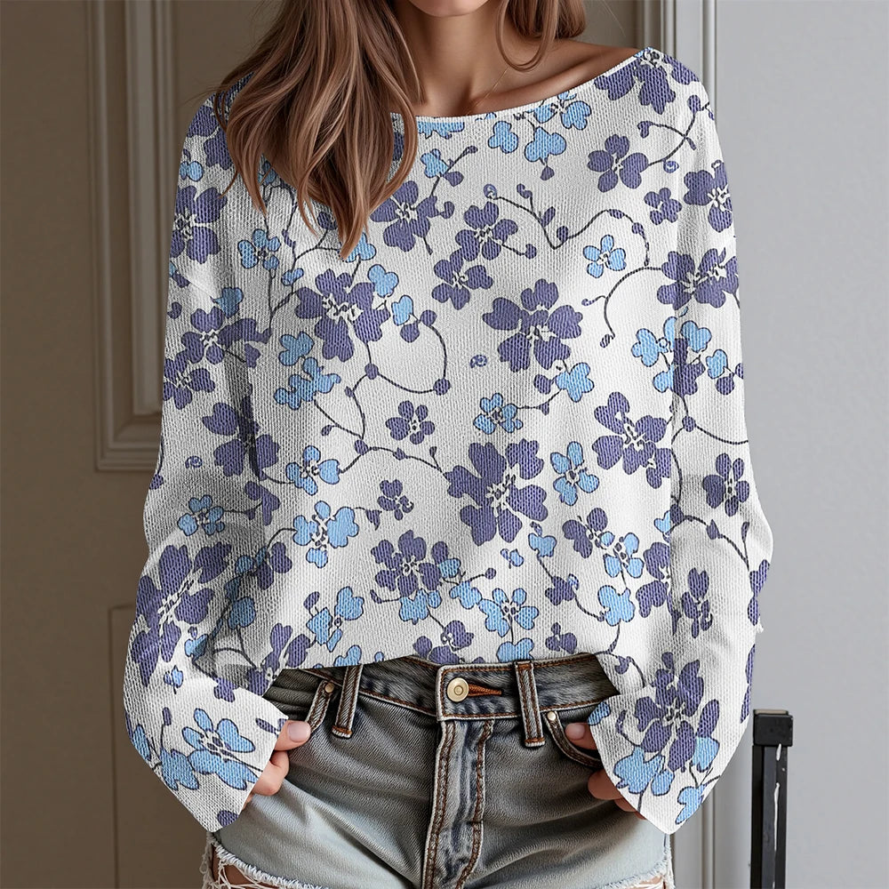 Women's Floral Print Off Shoulder Long Sleeve T-Shirt