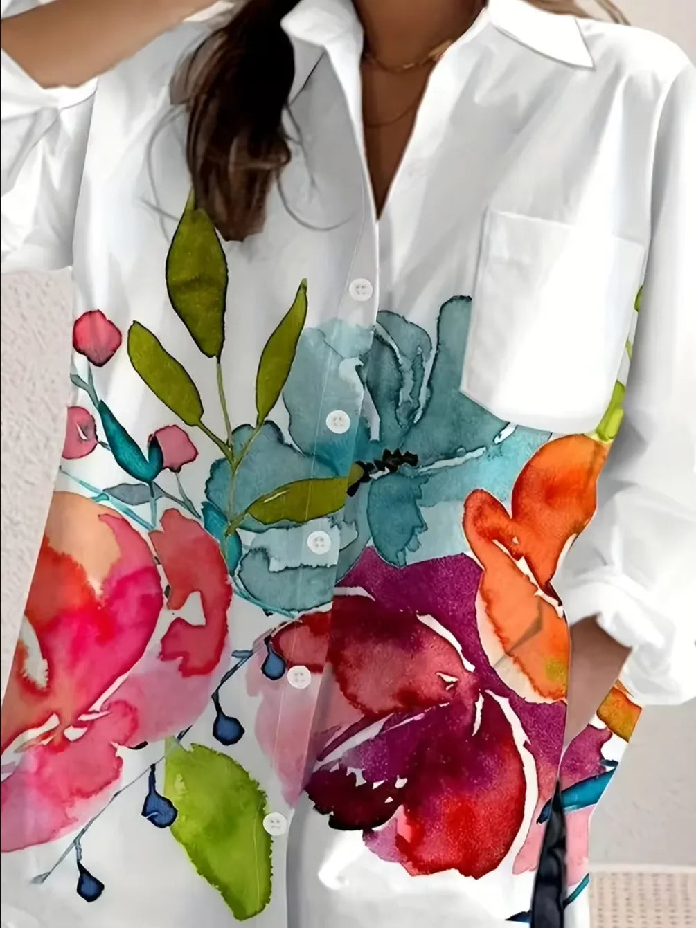 Women's Floral Print Long Sleeve Button Down Shirt,